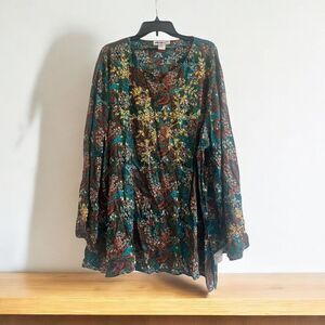 ✨We Be Bop Tunic Top 2X Art to Wear Long Sleeve Embroidered Batik Vtg Y2K✨